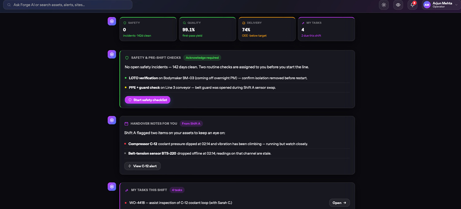 Events & Shift Handover Reports structured logging across lines and shifts